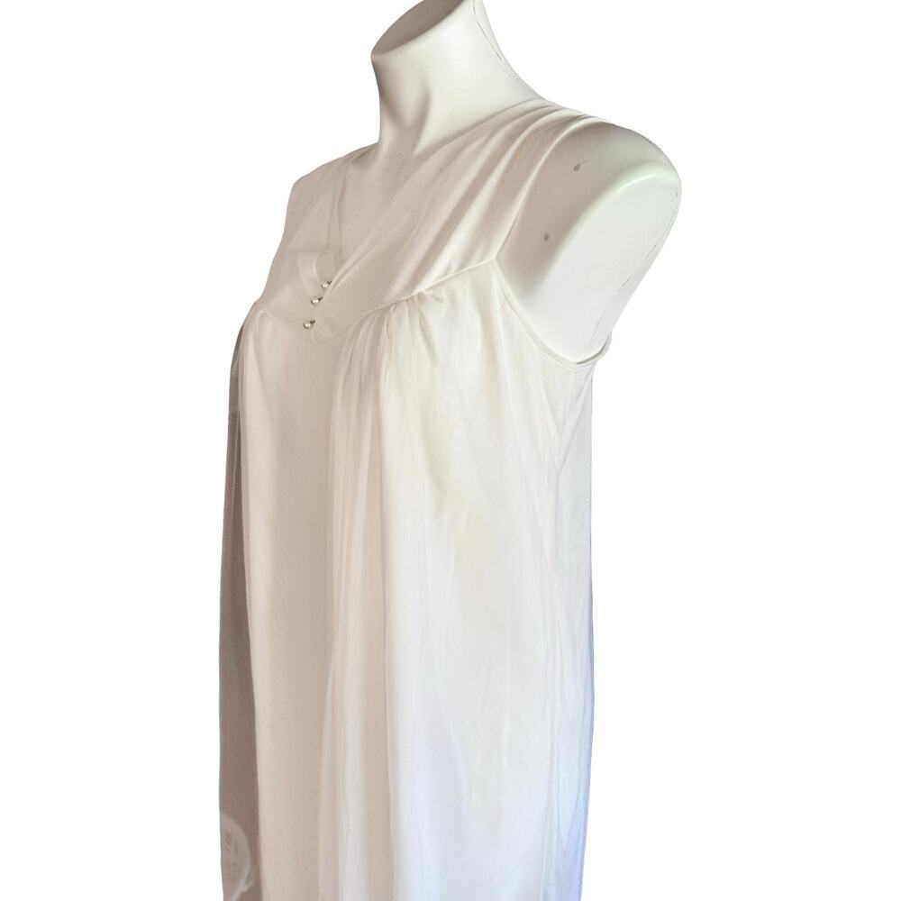 Vintage Jenne Marie Nylon Nightgown 1970s Pearl Button Empire Chiffon White S - Picture 5 of 12